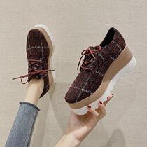Hemp Plaid Flat Platform Shoes Women 2021 Spring Faion Wed