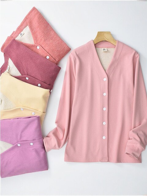 Derong New V-Neck Long-Sleeved Top, Winter Women's Warm Buttoned Loose-Fitting Windproof Cardigan 100kg Jacket