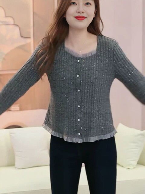 Square Collar Ruffled Fashion Long-Sleeved T-Shirt for Men and Women 2025 Autumn and Winter New Casual Simple Work Clothing Versatile Large Size Top