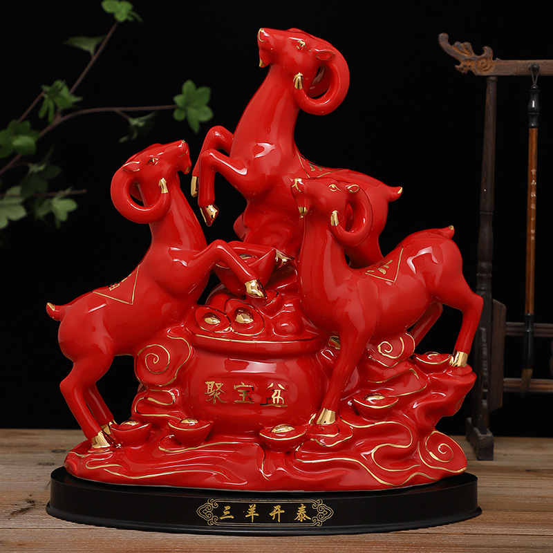Ceramic Red Three-Lucky Sheep Figurine, Large Fortune-Attracting Sheep, Three-Lucky Zodiac Sheep, Auspicious Ornament for Living Room Decoration and Home Decor Ceramic Red Three-Lucky Sheep Figurine, Large Fortune-Attracting Sheep, Three-Lucky Zodiac Sheep, Auspicious Ornament for Living Room Decoration and Home Decor