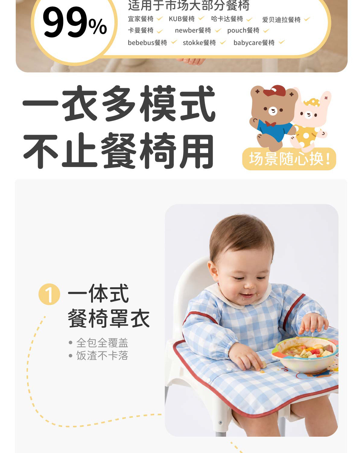 JulyMoly一体式餐椅罩衣宝宝吃饭围兜婴儿辅食饭兜防水儿童围裙 — 7