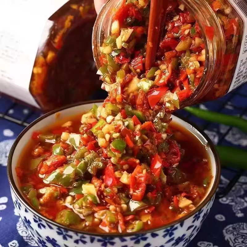 Yangma Recommends Authentic Handmade Double Pepper Garlic Paste Colorful Chili Sauce for Rice, Noodles, and Mixed Dishes
