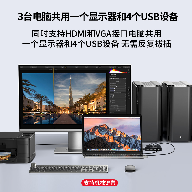Multi&amp;KVM切换器3HDMI二进一出，VGA共享显示屏监控视频转换器的秘密大揭秘！