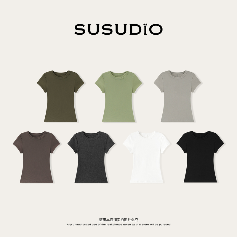 Susudio'Four Seasons Infinite Repurchase' Double-Layer Collar T-Shirt with Center Seam at Back 2610139