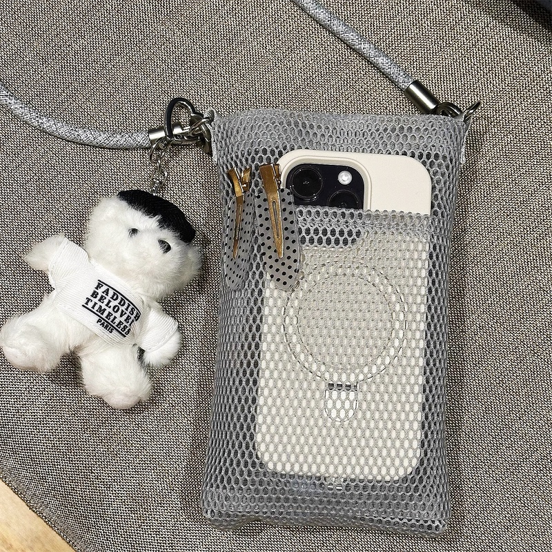 [Commuting to Match] Grid Mobile Phone Bag Crossbody Women's Mini High-End Small Cosmetics Bag Earphones Sunglasses Glasses