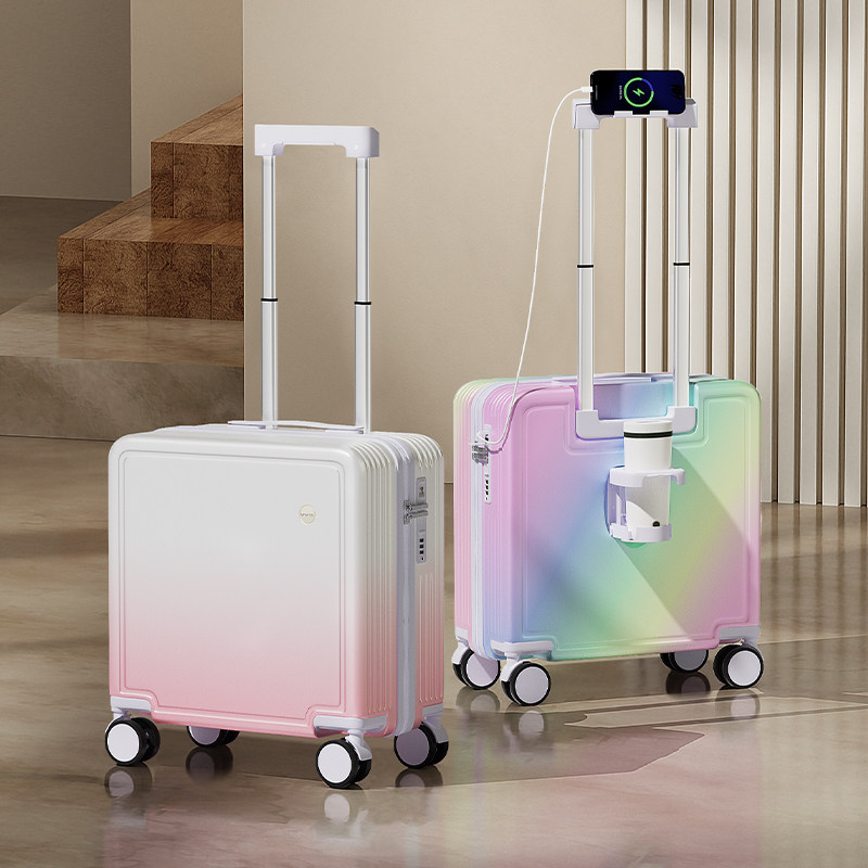 2026 New Gradient Color Luggage, 18-inch & 20-inch, Small Lightweight Carry-on Suitcase for Children and Girls, Trolley Travel Suitcase