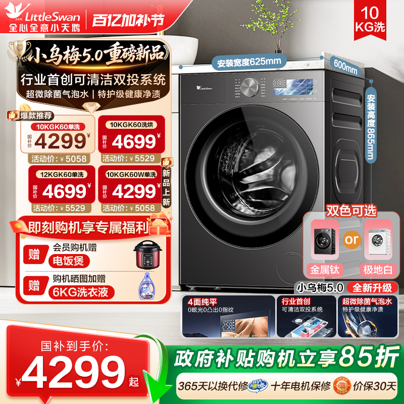 【新製品】リトルスワン リトルプラム 5.0 家庭用全自動ドラム式洗濯機 10/12KG K60