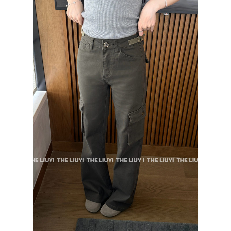 【Liuyi】Pocket Cargo Pants~ Autumn Korean Style All-Cotton Flared Large Pocket Casual Cargo Pants 6811A4
