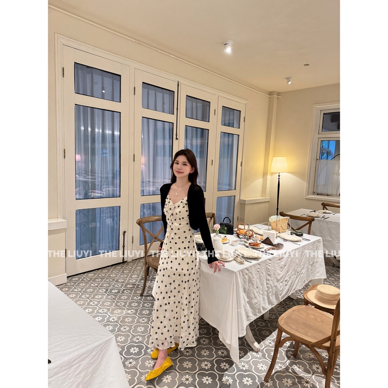 【Liuyi】 Romantic Sister~ Summer Polka Dot Jacquard Waist-Cinching Slimming Long Dress 64017
