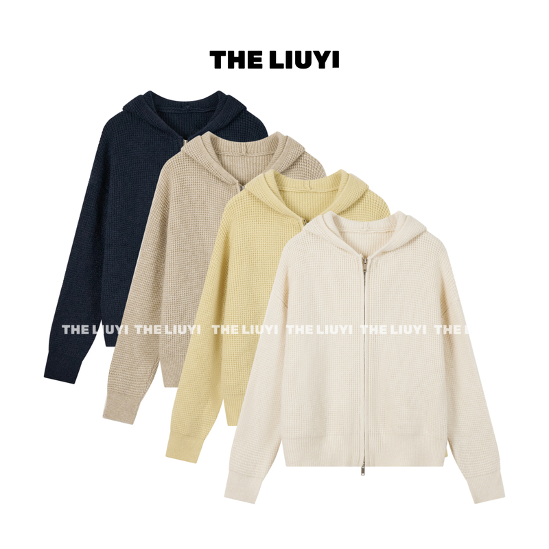 【Liuyi】Winter Waffle Knit~ Korean Style Lazy Chic Hooded Zipper Slimming Versatile Knit Cardigan 69114 【Liuyi】Winter Waffle Knit~ Korean Style Lazy Chic Hooded Zipper Slimming Versatile Knit Cardigan 69114