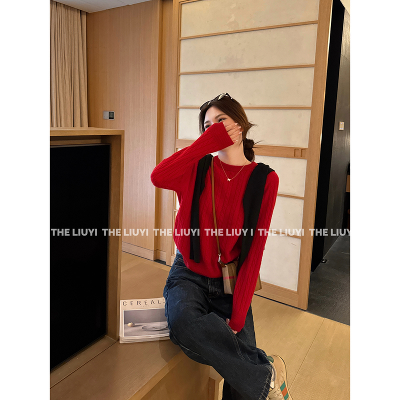 【Liuyi】Hot Cocoa~ All-Wool Crew Neck Cable Knit Skin-Friendly Soft Warm Sweater 6902A2 【Liuyi】Hot Cocoa~ All-Wool Crew Neck Cable Knit Skin-Friendly Soft Warm Sweater 6902A2