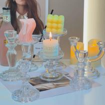 French retro embossed crystal glass candlestick photo dining table romantic ornament ins aromatherapy candle pedestal European style