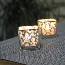 Hot style simple light gold 5cm square glass candlestick romantic candlelight dinner bar western restaurant decoration