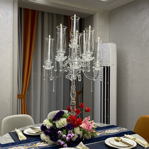 Simple crystal candlestick wedding wedding candlestick ornaments dining table candlestick candle model room ornaments nine-head candlestick