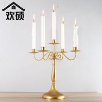 European retro nostalgic black five-head three-head wrought iron dining table candlestick romantic wedding wedding supplies decoration