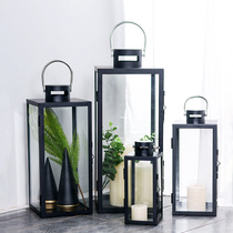 Nordic style lamp European retro living room iron glass candlestick courtyard floor-standing portable outdoor art ornaments