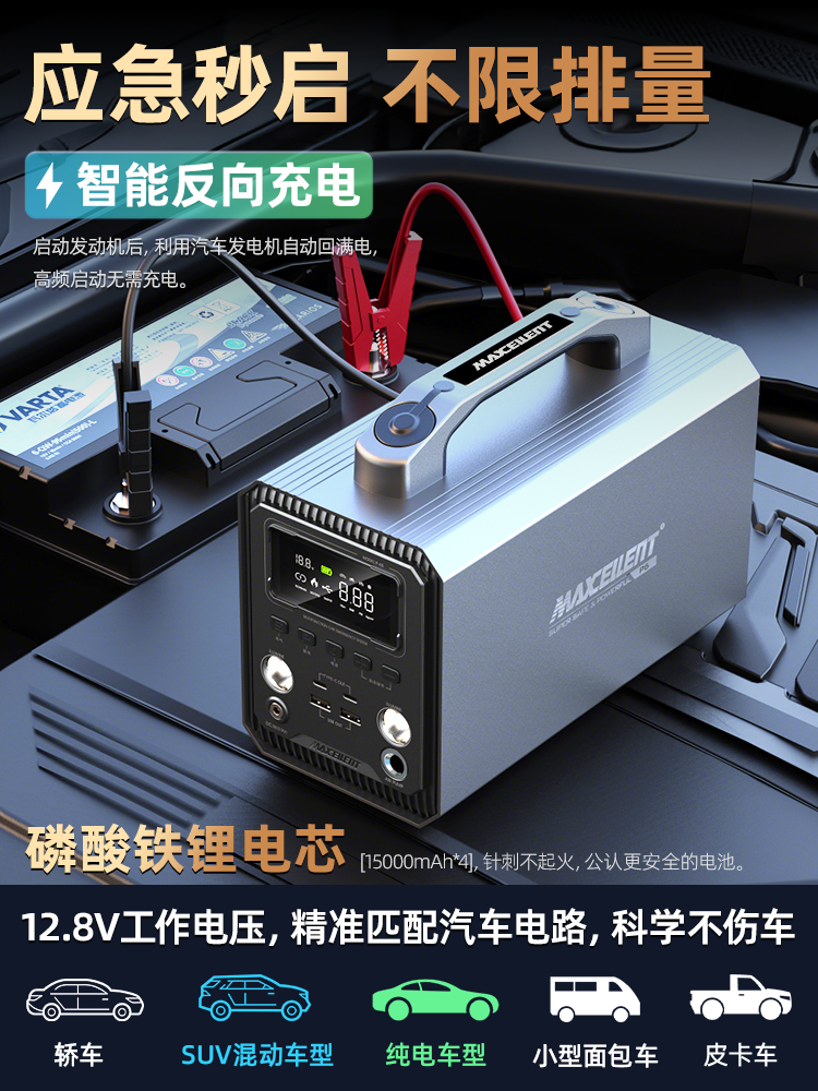 Maseron Car Air Pump with Tire Pressure Measurement and Emergency Jump Starter All-In-One Device Suitable for Cars