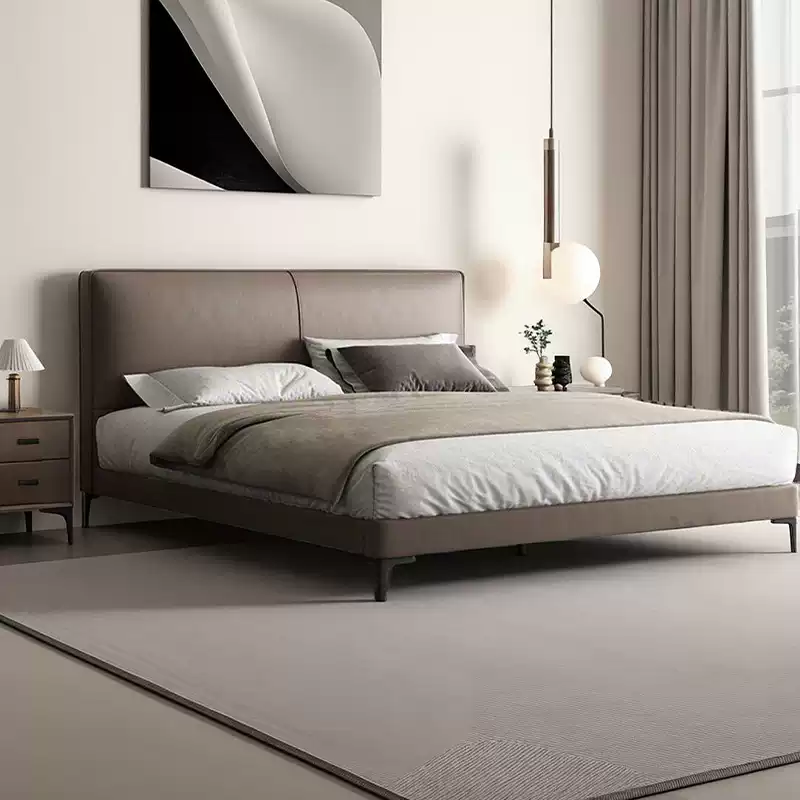 意式极简薄床头真皮床现代简约主卧1米8双人床小户型软包储物婚床