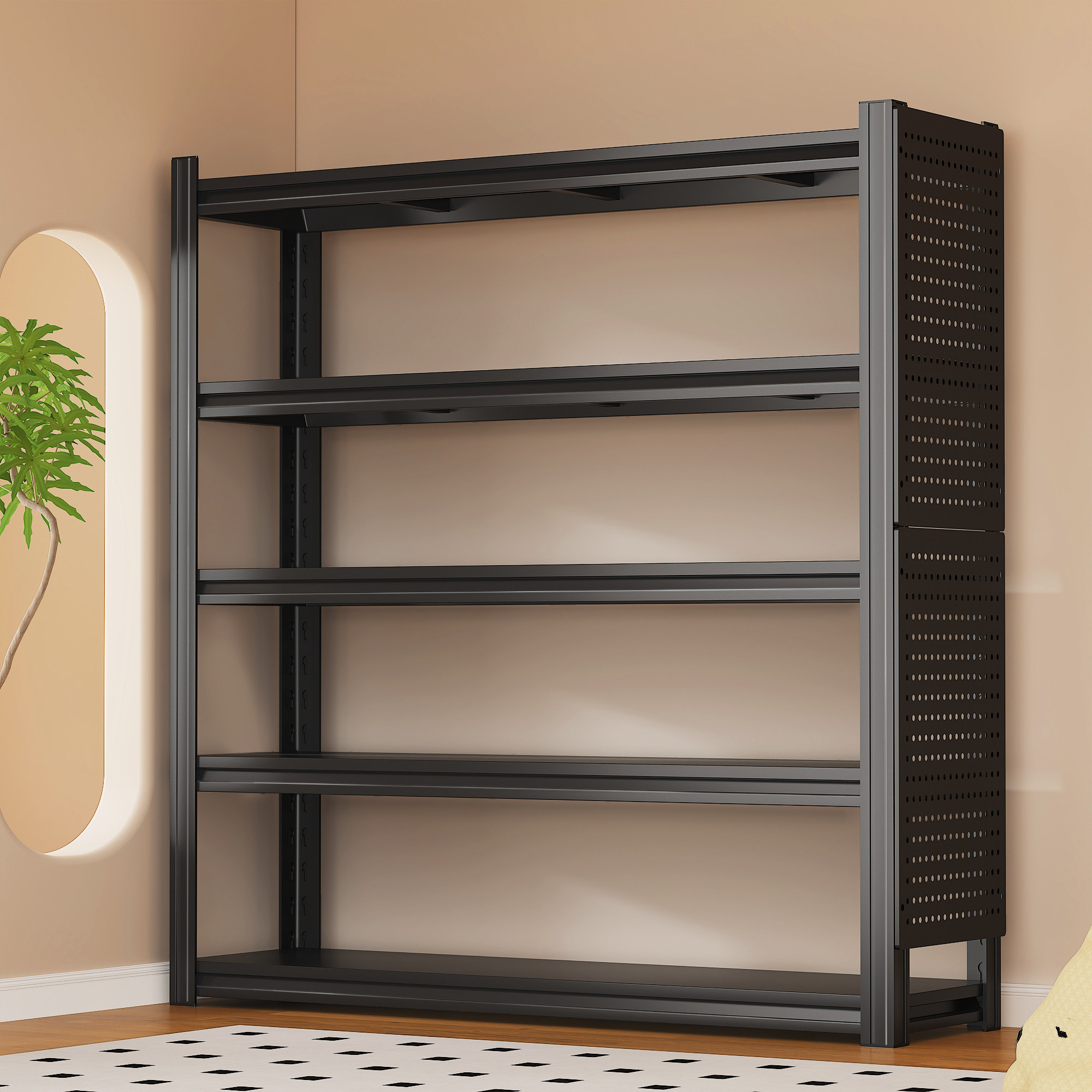 Household multi-layer floor-standing storage rack balcony dust-proof storage rack hole plate integrated wall shelf storage iron shelf