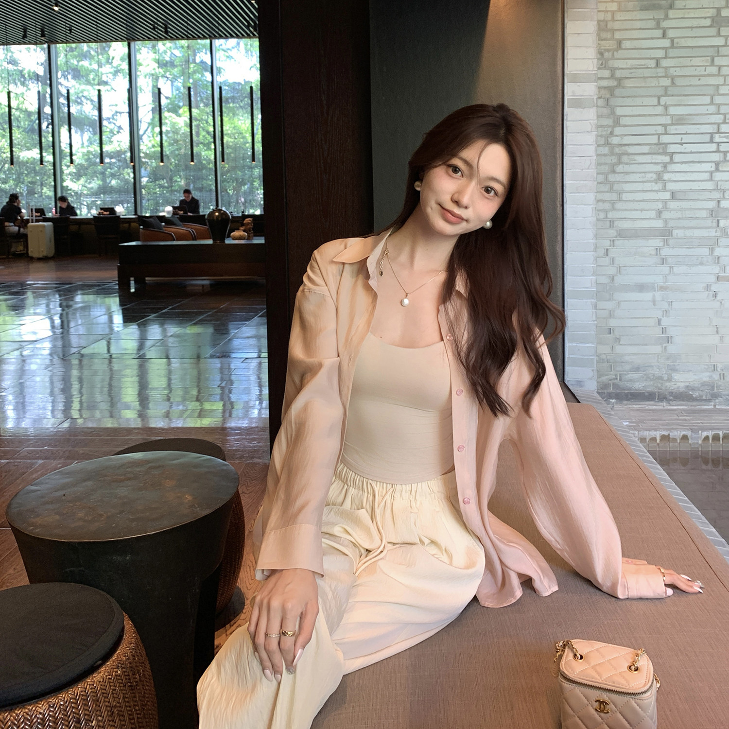 Yang Wanyulan ファインテンセルリヨセル 薄手 ゆったり カジュアル 光沢 日焼け止め エアコンシャツ レディース