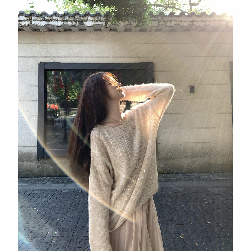 Yang Wanyu Ywanyu Sequin Embroidered High-Proportion Mohair Wool Blend Loose Sweater for Women