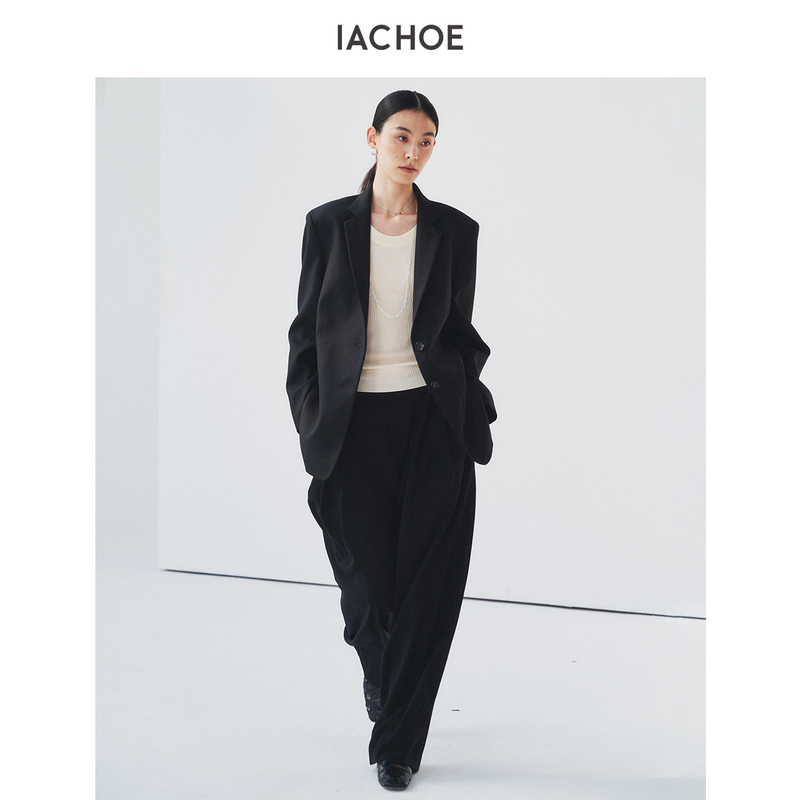 Iachoe Wool Suit for Women with Back Zipper Design, 26 Autumn and Winter Black Silhouette High-End Suit