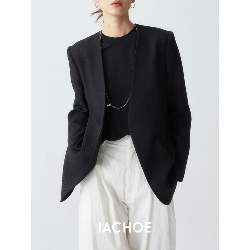 Iachoe High-End Collarless The*Ow Slimming 26 Spring Premium Black Casual Blazer Minimalist Small Suit Jacket Iachoe High-End Collarless The*Ow Slimming 26 Spring Premium Black Casual Blazer Minimalist Small Suit Jacket
