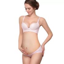 Wire-free maternity underwear set one-piece maternity nursing bra panties seamless bra top open button for breastfeeding