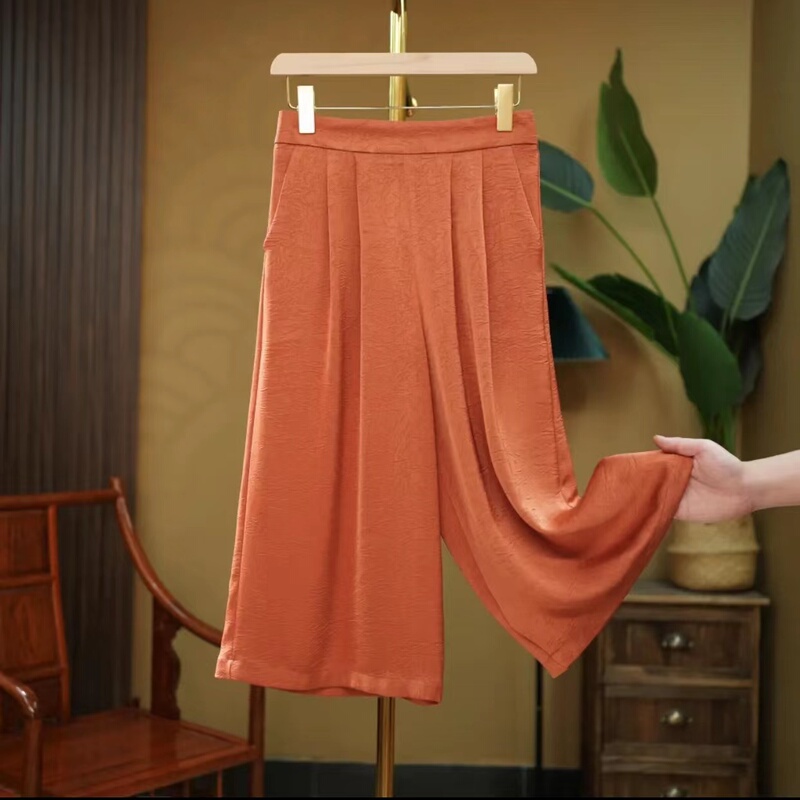 Wide-Leg Pants for Women 2025 New Summer Style Cropped Pants with Elastic Waist, Thin Summer Pants, Loose High-Waisted Casual Pants