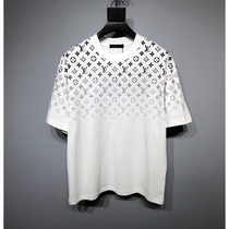 Mens new gradient half-sleeved short-sleeved shirt black and white printed tops for men and women