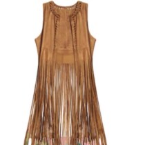 Retro ethnic style tassel cardigan vest for women autumn strappy long design high-end chic sleeveless top