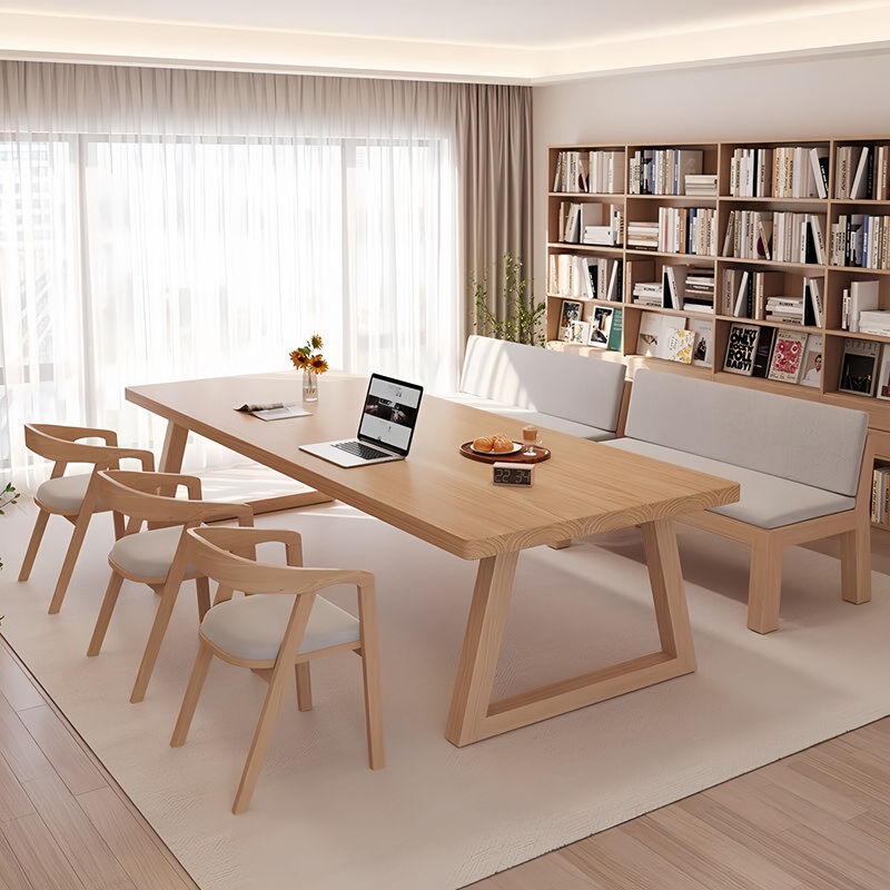 Living Room-Style Solid Wood Long Table, Double Study Table, Simple Home Work Desk, Student Reading and Craft Table