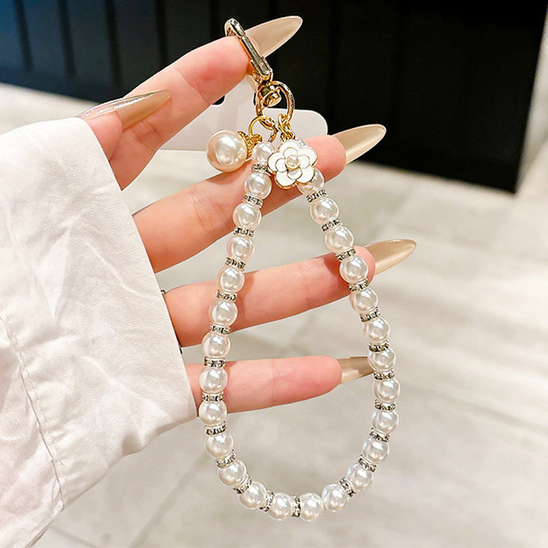 [Gaoleduo] Original DIY Mobile Phone Chain, Luxury Camellia Mobile Phone Lanyard, Pearl and Diamond Style, CCD High-End Women's Bracelet, Sturdy and Durable, Diamond Popular Style, Noble