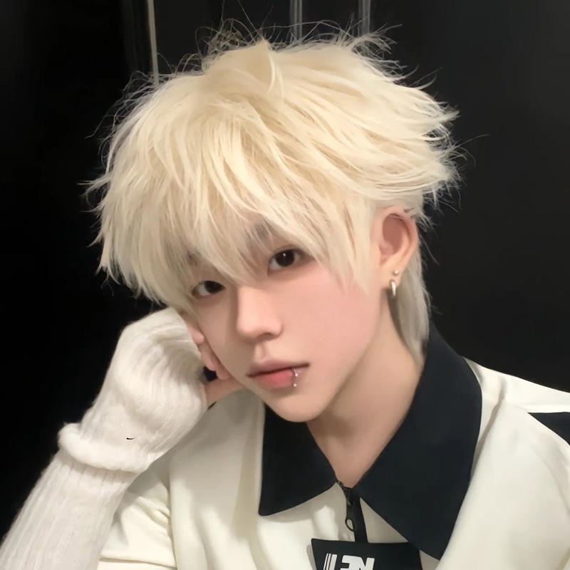 Men's Short Wig with Slightly Layered White Golden Hair, Youthful Style, Real Hair, Fluffy, Everyday Men's Full Wig Men's Short Wig with Slightly Layered White Golden Hair, Youthful Style, Real Hair, Fluffy, Everyday Men's Full Wig