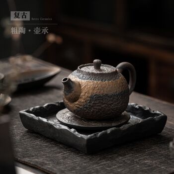 Gilt-made old pot-bearing coarse pottery dry bubble table tray small water storage retro tea tray tea set teapot insulation pad