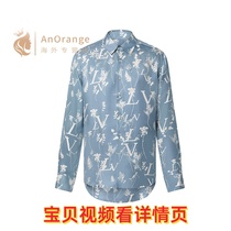 New Mens Classic Collar Button Up Silk Twill Loose Printed Shirt