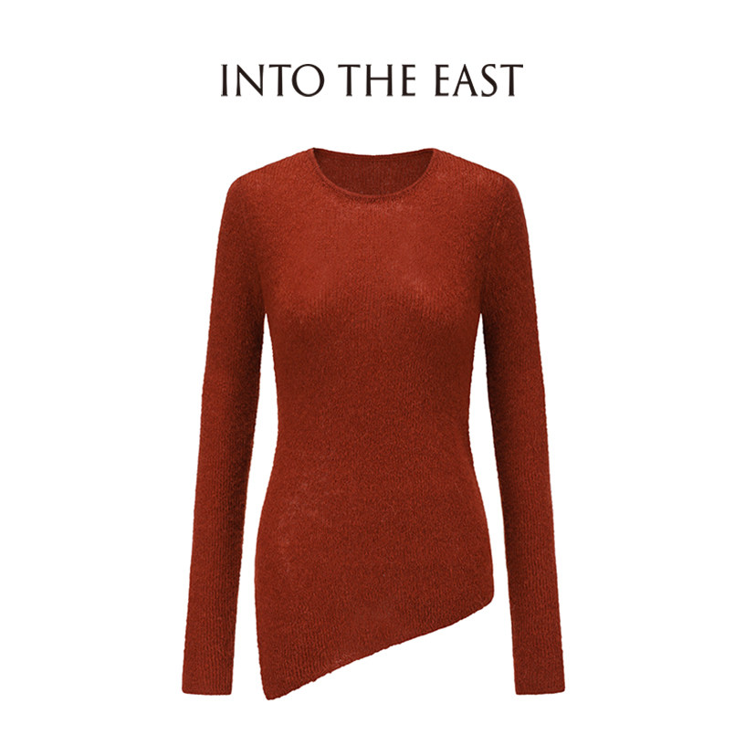Into The East printed wool blend asymmetrical knit top