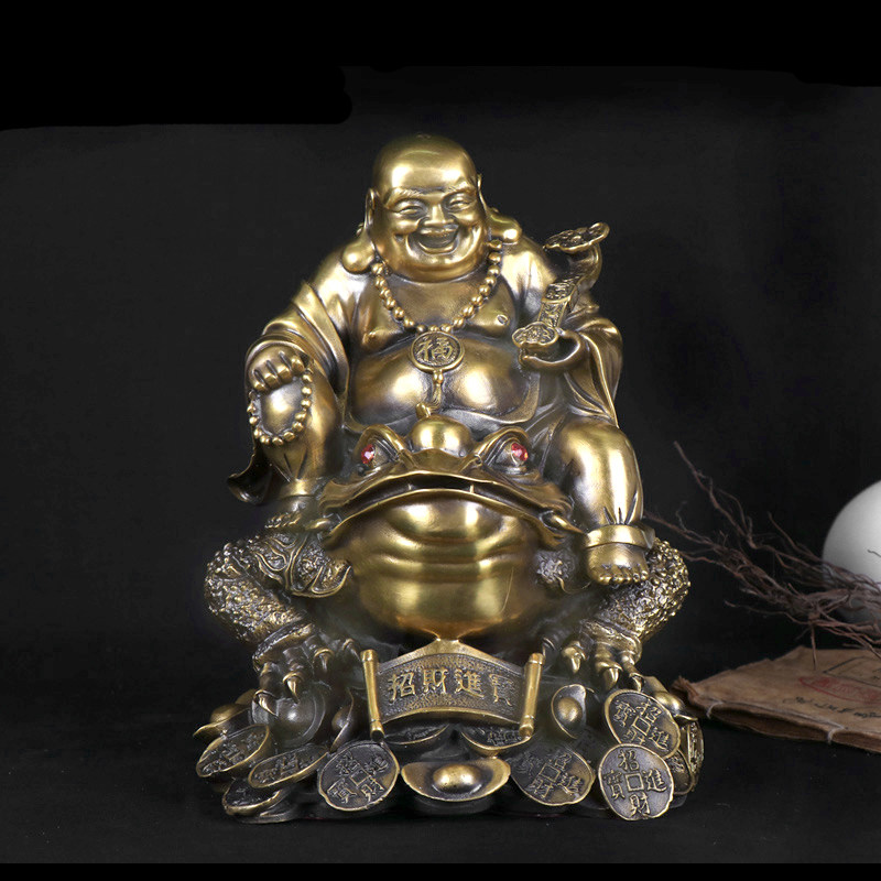 纯铜金蟾弥勒佛佛像摆件 家居装饰品工艺品客厅书房商铺摆设