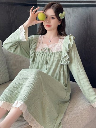 Women's Pajamas, Early Spring New Style, Imitation Cotton Jacquard, Sweet Princess Style Nightgown, Plus Size 120kg Fat mm Home Wear