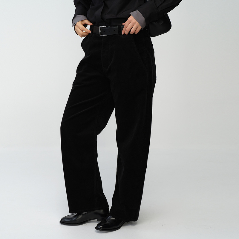 Filgood New Autumn Product Black Corduroy Pants Matte Retro Texture Straight Fit Fg06P09