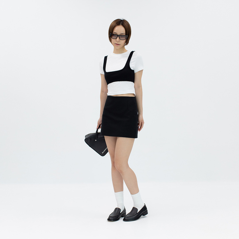 Filgood26 New Summer Product High-Waisted Black Skirt with Waist-Cinching Design to Prevent Exposure Fg06Sk03