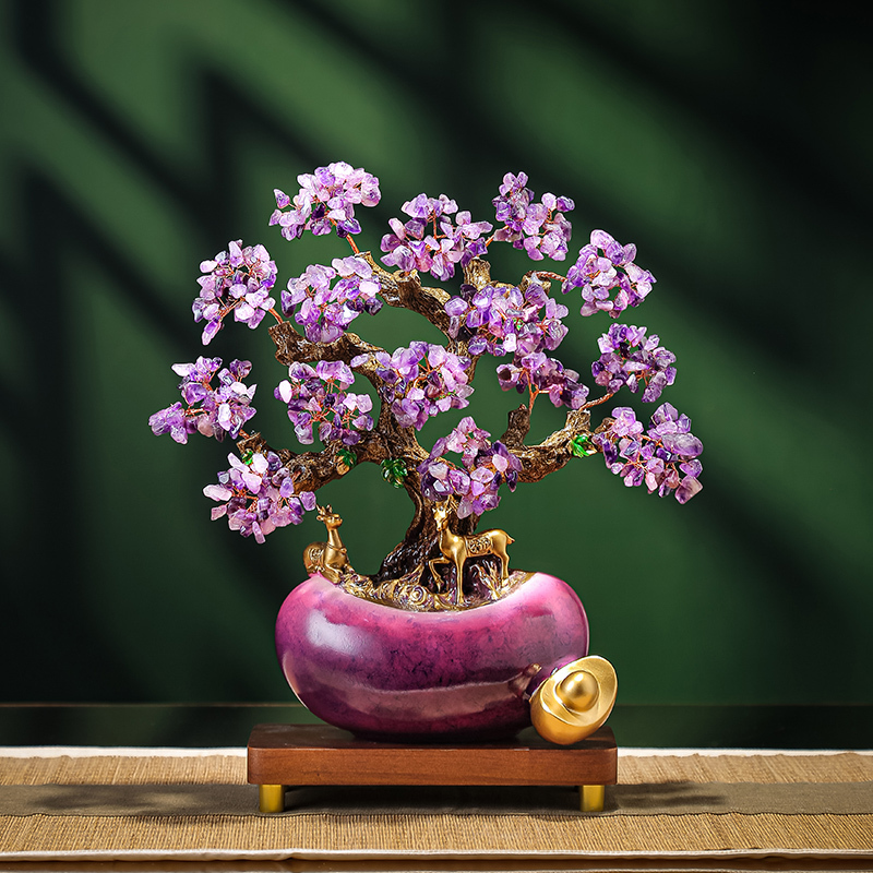Natural Amethyst Money Tree Ornament for Living Room, Wine Cabinet, Entrance Hall, Money Tree Decoration, Store Opening, Housewarming Gift