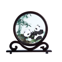 蜀绣双面刺绣熊猫摆件中国特色礼物送老外四川成都熊猫基地纪念品