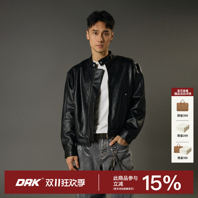 Drk【Disruptive】Textured Leather Jacket with Structured Shoulder Pads 2026 New Men's Spring and Autumn High-End Casual Coat