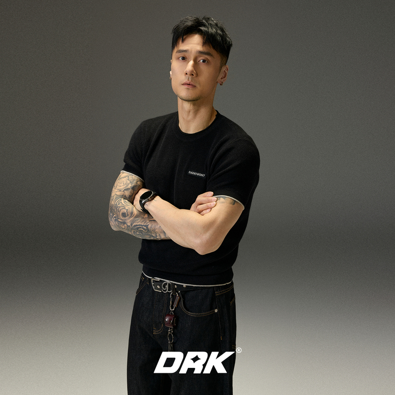 Drk【Mu】Patchwork Round Neck Woolen Short-Sleeved T-Shirt for Women 2026 New Summer Half-Sleeved Top for Men Casual Tee
