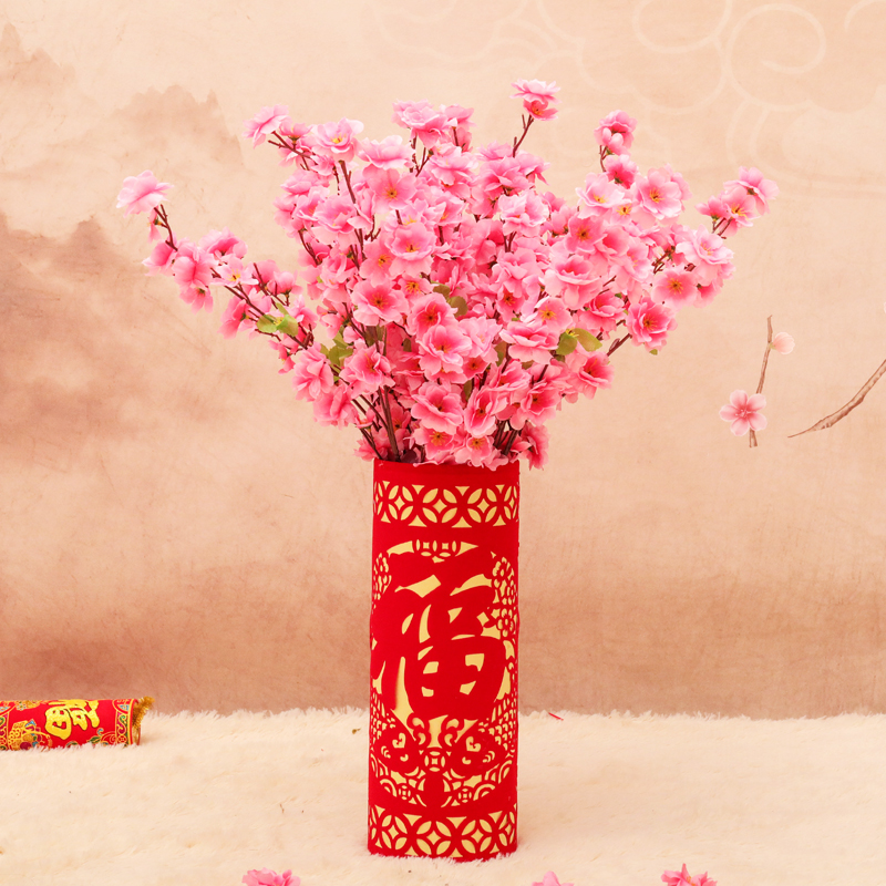 Simulation Peach Blossom Branches Living Room Fake Flowers Home Plastic Drying Flowers Spring Festival Swaying Pieces Indoor and Peach Blossom Branches Decoration