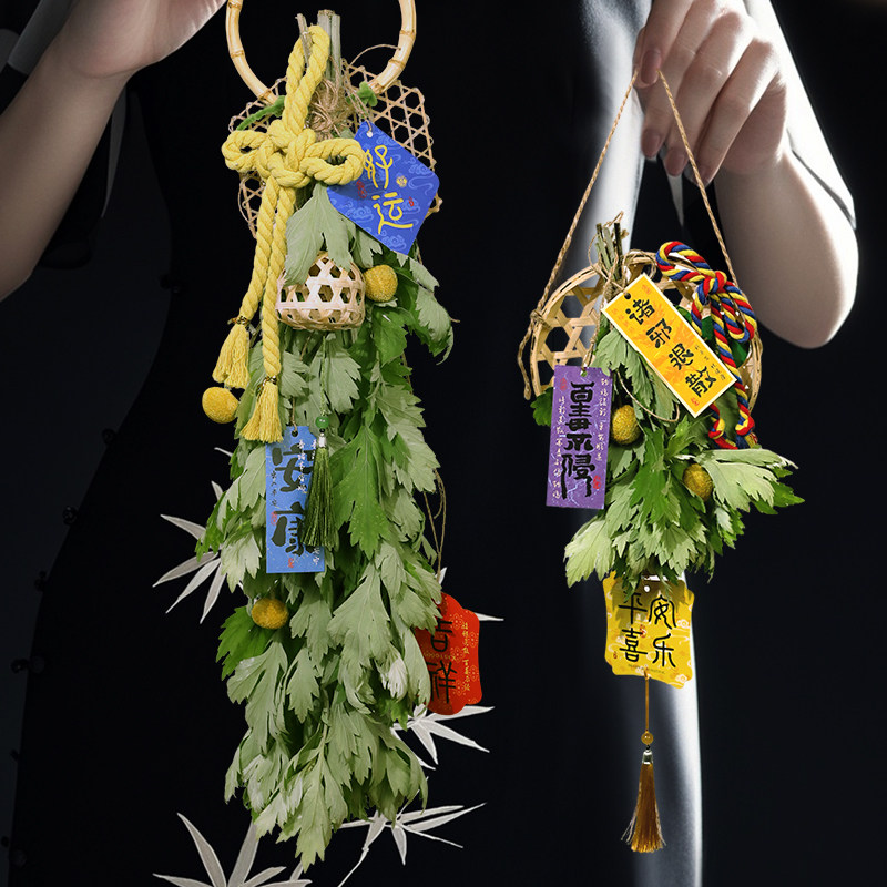 端午节挂件鲜艾草门把手挂饰!香包DIY材料+门铃铛装饰,传统节日氛围感拉满!-挂饰-淘宝好物网