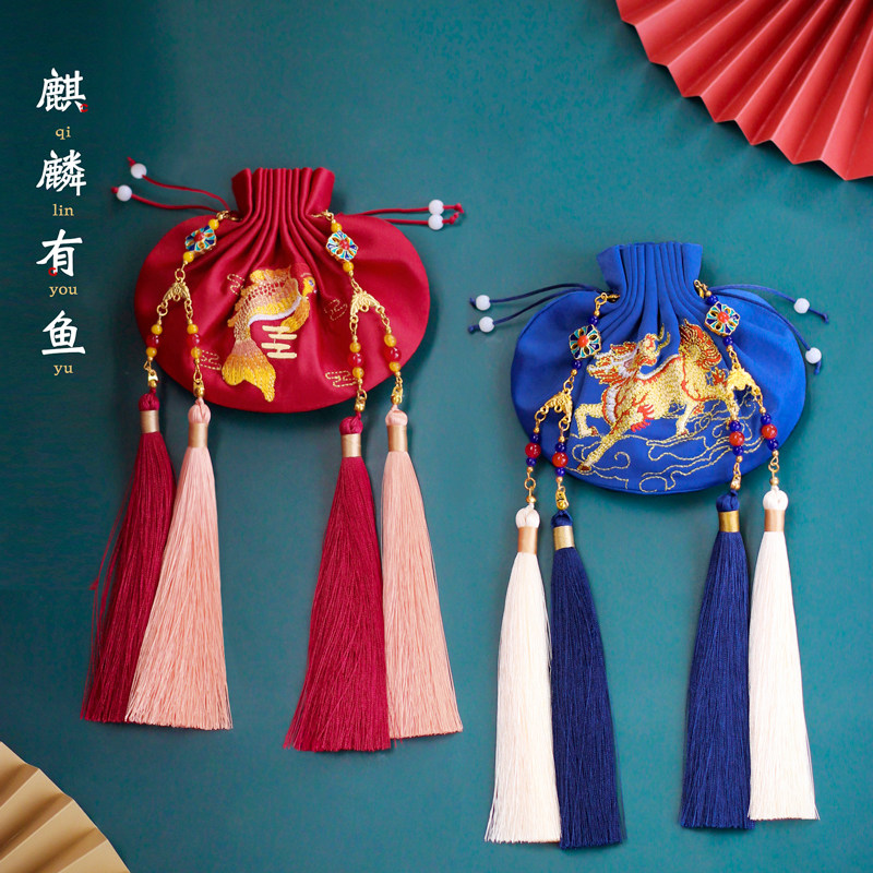 Antique sachet empty bag Dragon Boat Festival sachet lucky unicorn fish embroidery wormwood mosquito repellent bag Dragon Boat sachet