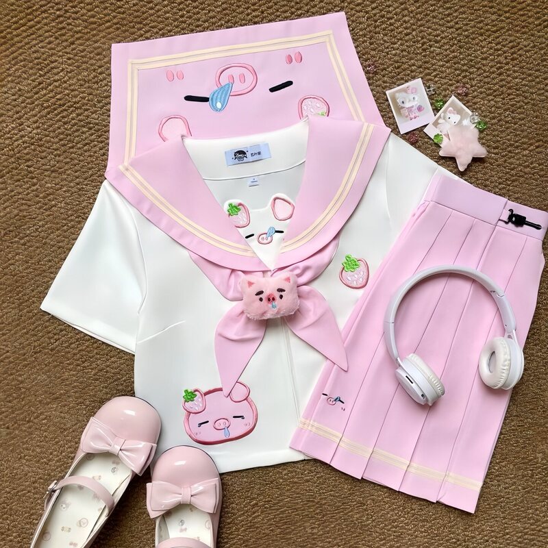 Japanese-Style School Uniform Cute Sweet Sailor Suit Short-Sleeve Embroidered Dress Set Soft and Adorable School Style Cute Girl Jk
