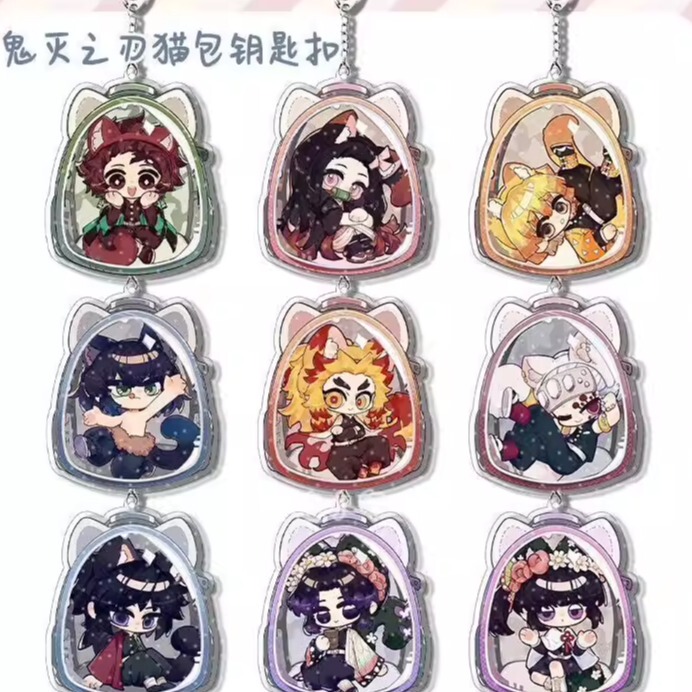 Demon Slayer: Kimetsu No Yaiba Cat Bag Keychain Peripheral Acrylic Pendant Backpack Decoration Keychain Small Gift New Model
